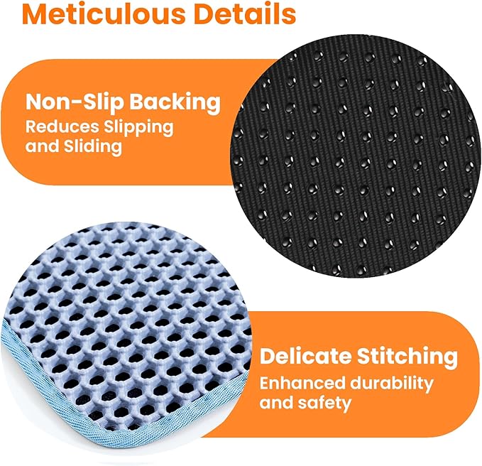 Extra Large Cat Litter Mat, 30x22 Inches Honeycomb Double Layer Cat Litter Trapping Mat, Non Slip Waterproof Urine Proof Large Kitty Litter Box Mat for Floor, Kitten Supplies, XL, Blue