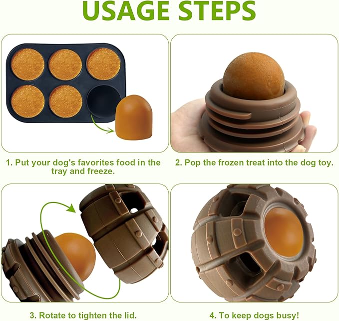 Yipetor Treat Dispensing Dog Toy, Long-Lasting Durable Large Dog Toys, Freezable Fillable Rubber Dog Toys, DIY Interactive Dog Puzzle Play Toy, Holds Kibble, Stopper+Silicone DIY Treat Tray (Medium)