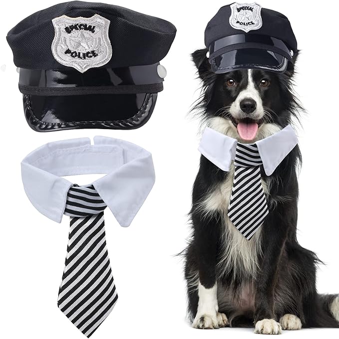 Yewong 2-Piece Pet Police Costume Accessory Set - Dog & Cat Police Hat with Necktie & Dress Up Kit for Halloween & Christmas Cosplay