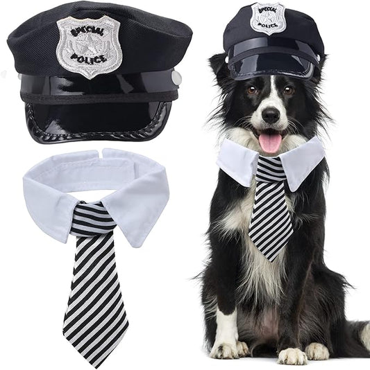 Yewong 2-Piece Pet Police Costume Accessory Set - Dog & Cat Police Hat with Necktie & Dress Up Kit for Halloween & Christmas Cosplay