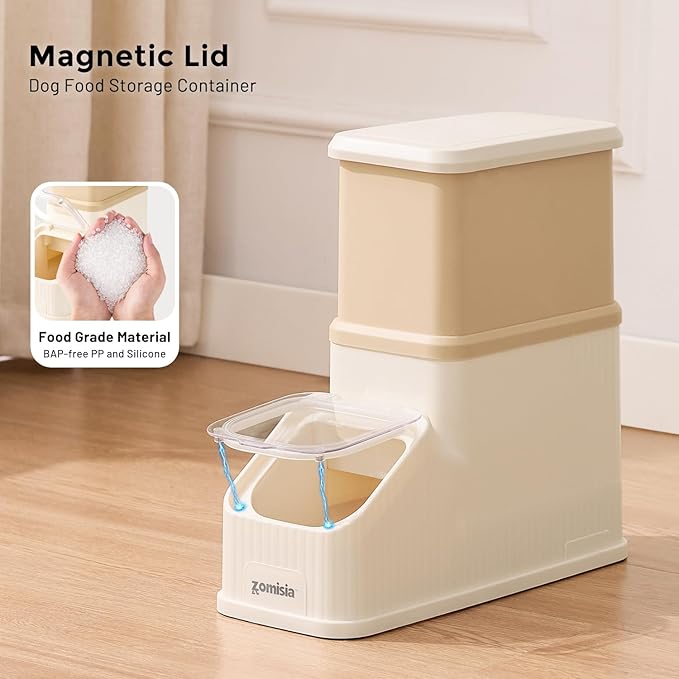 15lbs Dog Food Storage Container - First-in, First-out Easy Dispense Base for Freshness, Cat Food Storage Containers with Transparent Lid and Scoop