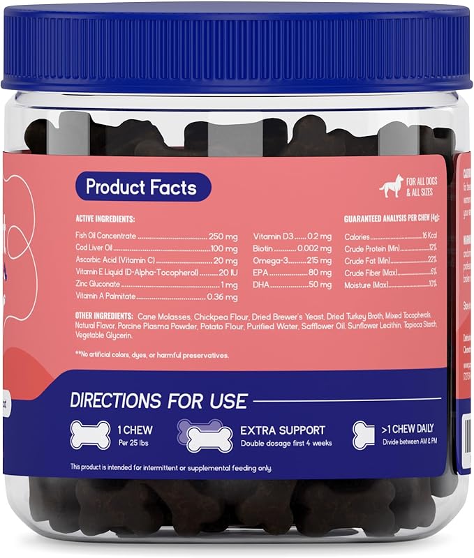 PupGrade Skin & Coat Soft Chew Supplement for Dogs – Supports Healthy Skin, Coat, and Immune Function - Rich in Natural Fish Oil, Omega Fatty Acids, and Vitamins – 180 Soft Chews