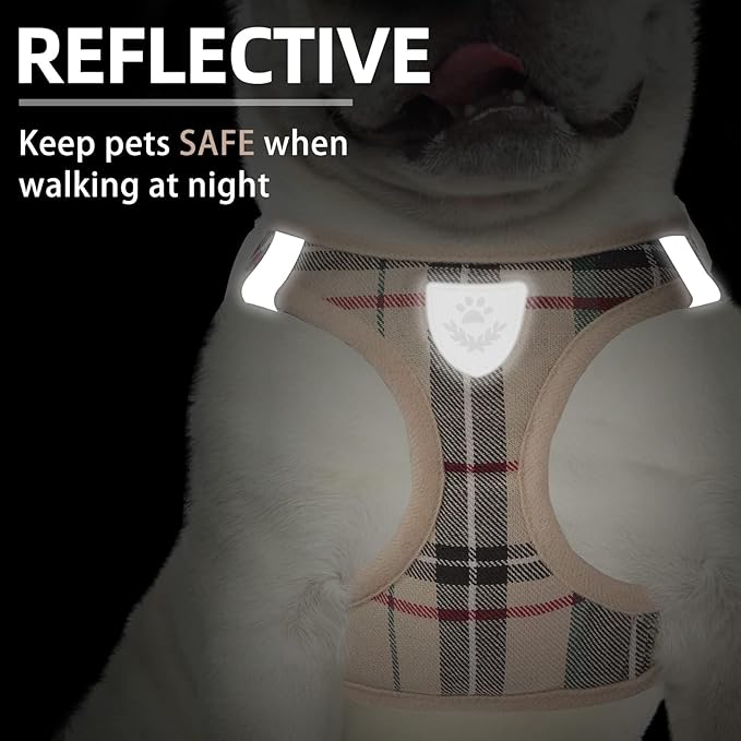 PUPTECK Adjustable Pet Harness Collar &Leash Set Step in for Small Dogs Puppy &Cats Outdoor Training &Running, Soft Mesh Padded Reflective Vest Harness,M: Chest girth: 16-18in Collar: 11.8-15.7in