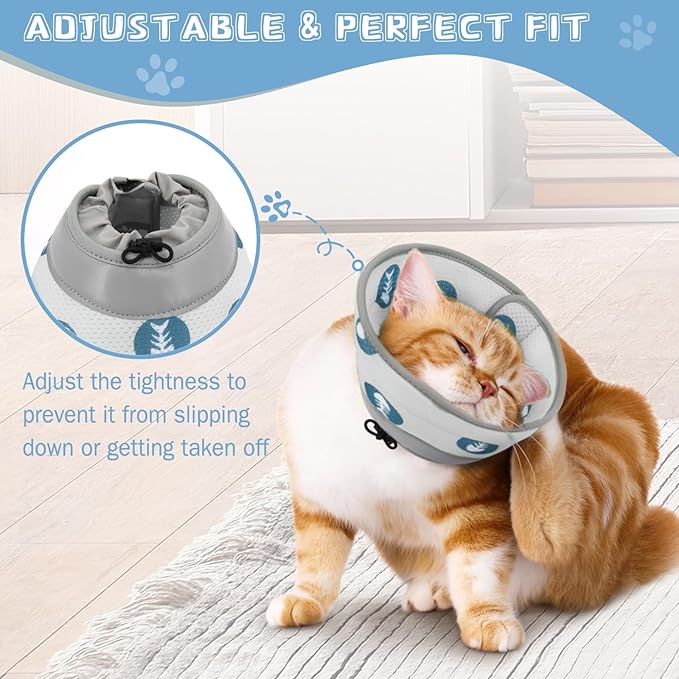 Cat Cone Collar Soft Elizabethan Collar for Surgery Recovery - Adjustable for Small and Large Cats Kittens to Stop Licking