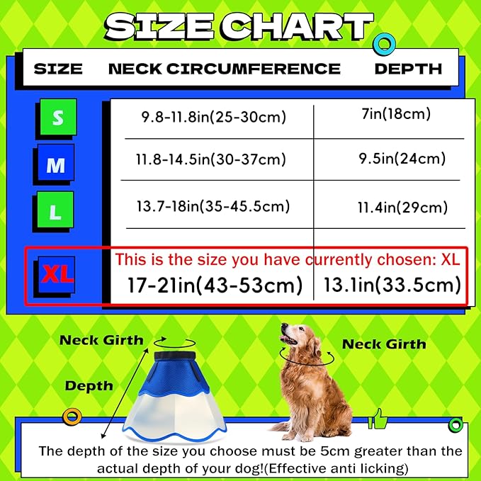 Hard & Heavy Plastic Dog Cone Collar Alternative for Extra Large Dogs (Adult Lab Golden GSD), Adjustable Elizabethan Protective Cone for Healing, Comfortable Recovery Collar Cone of Shame Anti-Lick