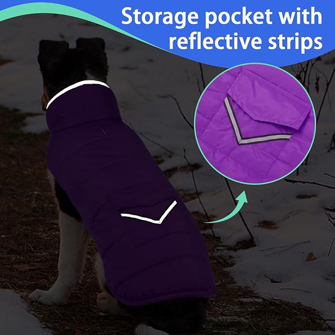 MIGOHI Warm Dog Winter Coat - Winter Dog Jacket, Reflective Windproof Fleece Vest with Leash Hole and Furry Collar