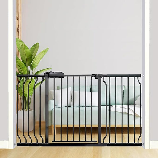 Extra Wide Baby Gate, 52.7-57.5 Inch, Large Walk Through, Black Metal, Pressure Mounted, Long Safety Dog Gate for House Doorways & Stairs