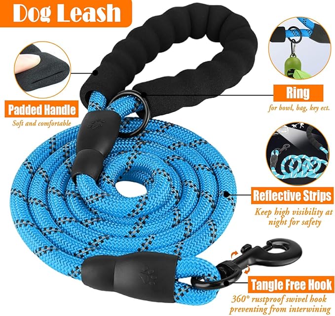 No Pull Dog Harness, Collar & Leash Set | Includes Dog Seat Belt, Collapsible Bowls & Poop Bag Dispenser. Ideal for Training, Walking, Hiking. Fits Small to Large Dogs(Blue-S)