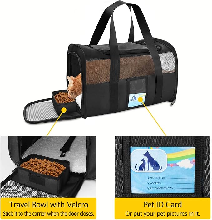 Refrze Pet Carrier Airline Approved, Cat Carriers for Medium Cats Small Cats, Soft Dog Carriers for Small Dogs, TSA Approved Pet Carrier for Cat Dog of 15 Lbs, Puppy Carrier,Black