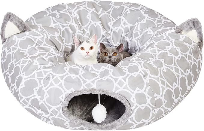 LUCKITTY Geometric Cat Tunnel Bed Under Christmas Tree Oxford Outside with Plush Inside,Cats Toys Collapsible Tunnel Tube with Balls, for Rabbits, Kittens, Ferrets,Puppy 3FT