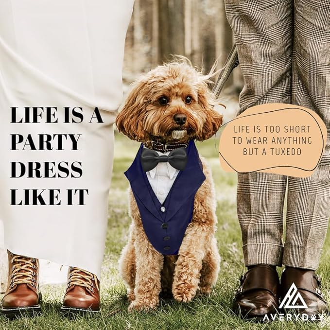 AVERYDAY Dog Tuxedo for Wedding Outfit, Dog Suit and Tie Costumes for Birthday, Halloween, Cosplay, Christmas Party, Pet Formal Wear with Bowtie, Tux for Medium Large Dogs, Bulldog, Labrador, Husky