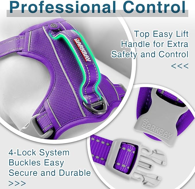 BARKBAY Dog Harness No Pull with ID Tag Pocket - Heavy Duty, Reflective, Easy Control for Small Dogs(Purple,S)