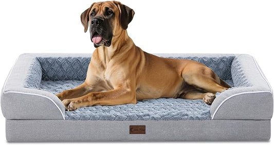 Orthopedic XXL Dog Beds, Waterproof Memory Foam Big Pet Bed for Extra Large Sized Dogs 53x42Inch, Non-Slip Bottom and Egg-Crate Foam Dog Couch Bed with Washable Removable Cover, Light Grey