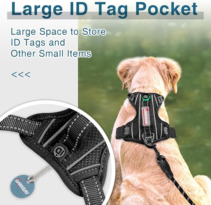 BARKBAY Dog Harness No Pull with ID Tag Pocket - Heavy Duty, Reflective, Easy Control for Large Dogs(Black,XS)