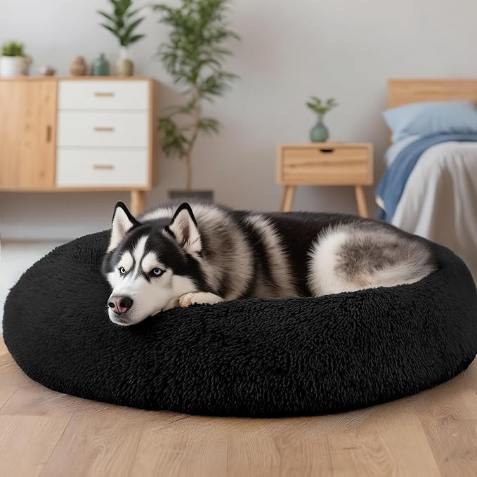 Extra Large Dog Beds, 36 Inch Human Dog Anxiety Relief Squishmallow Comfort Bed, Indestructible & Chew Proof Pet Beds (Black)