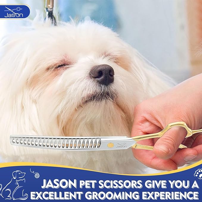 Jason 8.0 Inch Curved Chunker Scissors for Dog Grooming 23 Teeth Professional Downward Chunker Shears with Symmetric Handle Sharp Comfortable