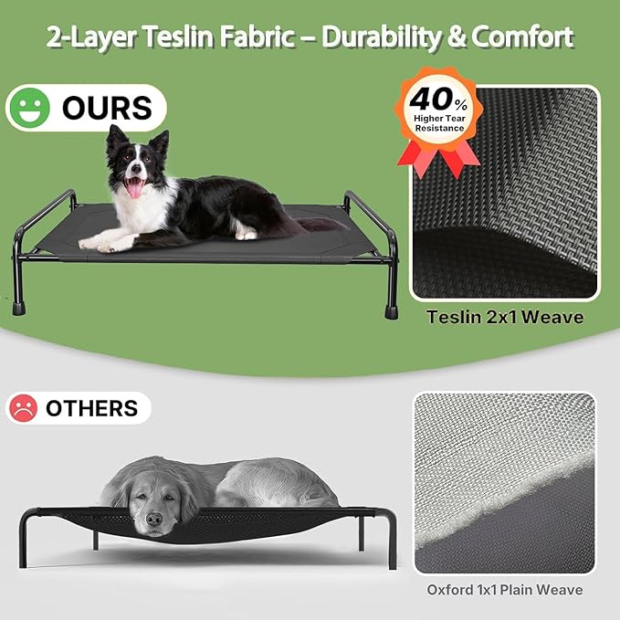 Dog Beds Large Sized Dog, Elevated Dogs Bed for Large Dogs, Portable Cooling Pet Cot with Breathable & Waterproof Mesh, Indoor & Outdoor Raised Pet Hammock Bed, Black