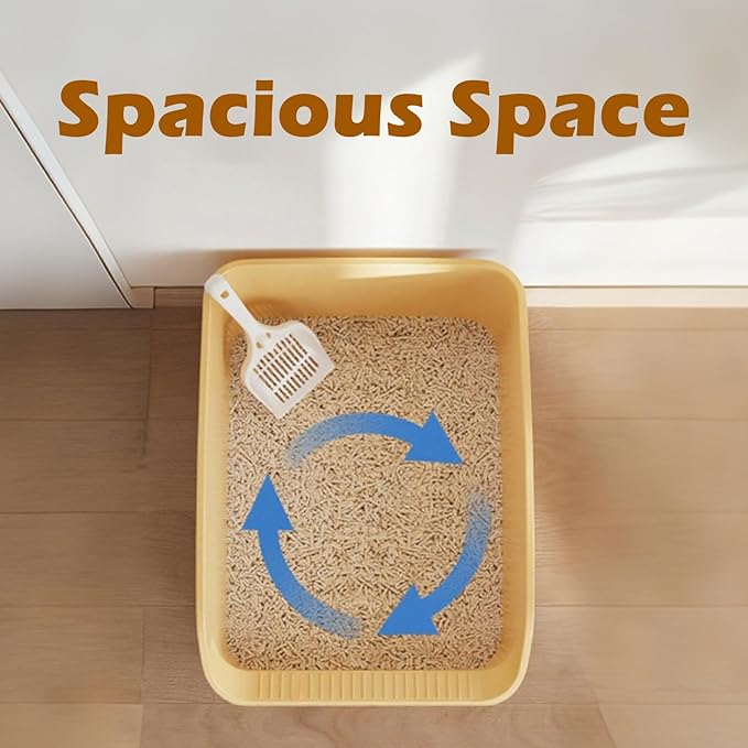 Large Cat Litter Box with High Sides,Cat Boxes for Indoor Cats,Cat Litter Pan for Kitty,Litter Box with Low Entry,Anti-Splashing,Easy to Clean (Cream White)