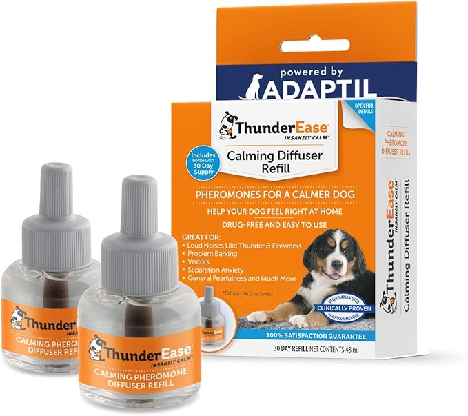 ThunderEase Dog Calming Pheromone Diffuser Refill | Powered by ADAPTIL | Vet Recommended to Relieve Separation Anxiety, Stress Barking and Chewing, and The Fear of Fireworks and Thunderstorms (60 Day