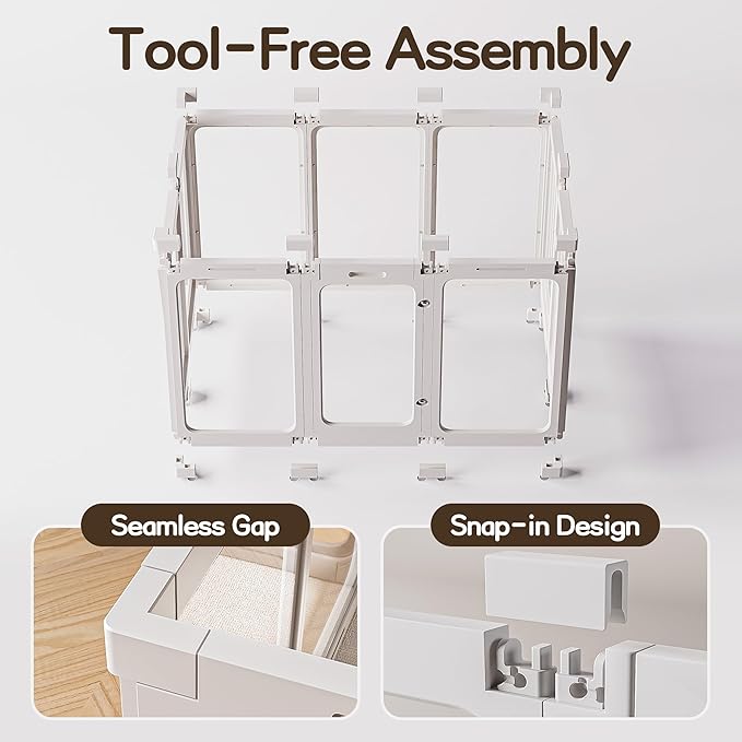 Jalove 30" H Clear Acrylic Plastic Dog Playpen Indoor, 10PCS for Puppy Cat Rabbit Ferret Transparent Pet Pen, Easy Assemble Whelping Crate Kennel Cage Enclosure, Ideal for Small to Medium Dogs, White