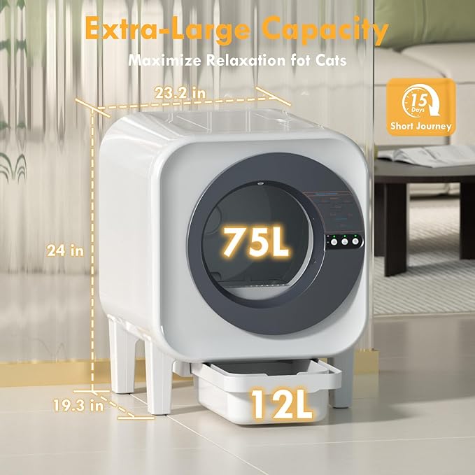 Automatic Cat Litter Box Self Cleaning,Large Capacity Self Cleaning Cat Litter Box Multiple Cats,with Odor Removal Smart Litter Boxes, App Control,Robot with Dual Safety Protection,for Large Cat,Black