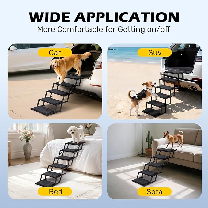 Dog Steps for Car, Truck and SUV - Foldable Pet Stairs for Large Dogs with Non-Slip Rug Surface, Lightweight Dog Ramp Holds Up to 250lbs, 5 Steps