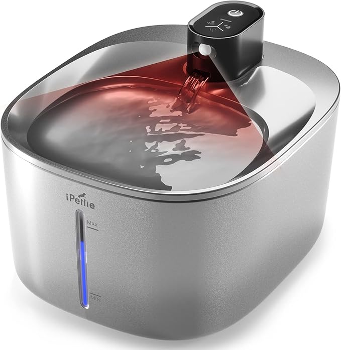 iPettie Runway Battery Cordless Cat Water Fountain Stainless Steel, 1.1Gal/4L Large Capacity, Motion Sensor, 5-Stage Water Filter