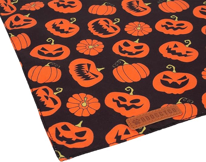 ADOGGYGO Halloween Dog Bandana, Pumpkin Bat Pet Scarf, Premium Durable Fabric, Orange Black Halloween Bandanas for Medium Large Dogs Pets (Large)