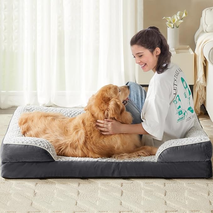 Orthopedic Dog Bed for Extra Large Dogs, Egg Crate Foam Bed for Extra Large Dogs, Equipped with Removable Waterproof Pillow Cover and Anti-Slip Bottom, Pet Bed
