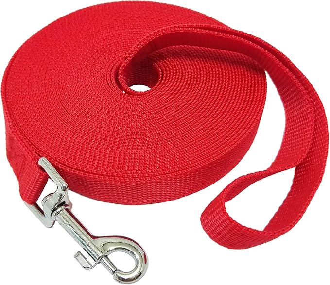 Nylon Training Dog Leash for Small Medium Large Dogs, 15ft 20ft 30ft 50ft Long Leash Dog/Puppy Lead for Obedience Recall Training, Camping (30ft, Red)