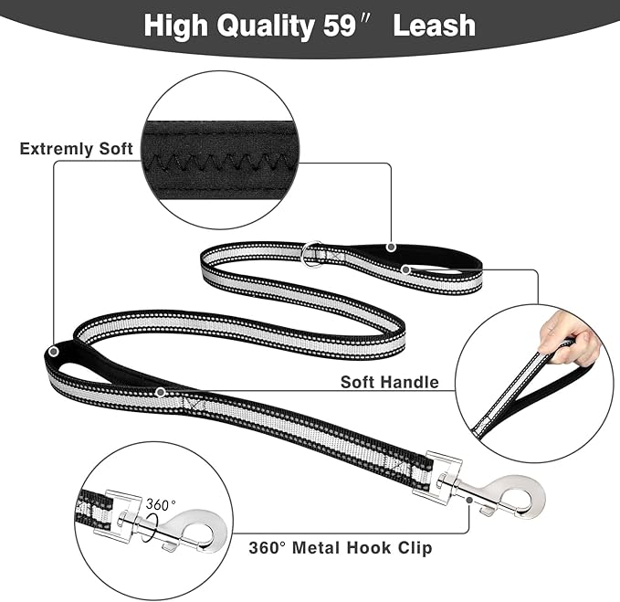 WINSEE Pet Harness Collar and Leash Set, All-in-one Reflective Dog Harness No Pull with Adjustable Buckles for Puppies, Small, Medium, Large, and Extra-Large Dogs (X-Large, Black)