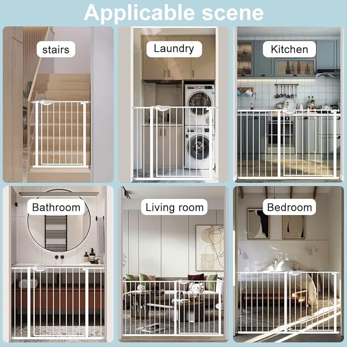 WAOWAO Triple Lock 29.72-47.24" Baby Gate Extra Wide Pressure Mounted Walk Through Swing Auto Close Safety White Metal Dog Pet Puppy for Stairs,Doorways,Kitchen