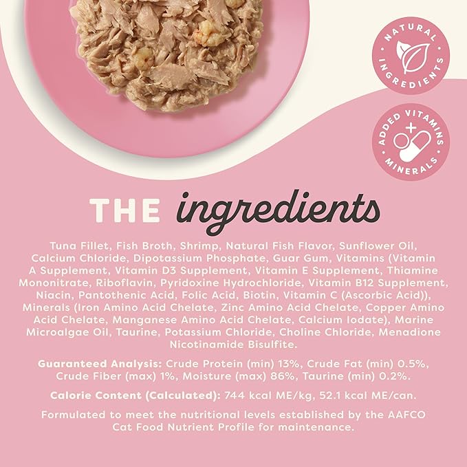 Applaws Vitality Wet Cat Food in Broth, Natural Cat Food with Added Vitamins & Minerals, Grain and Carrageenan Free, Tuna Fillet & Shrimp in Broth (24 Count, 2.47 oz Cans)