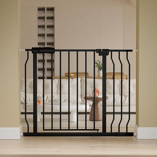 Extra Wide Baby Gate Extra Wide Extra Tall Dog Gates for Stairs Doorways Black Metal Tension Indoor Safety Gates with Pressure Mount 34-38.5 Inch Wide
