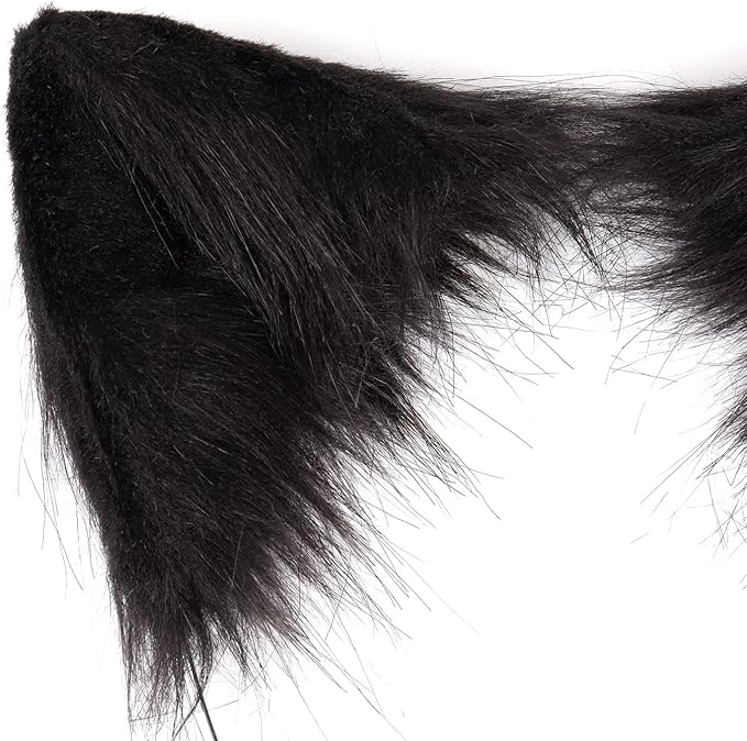 Cat Ears and Wolf Fox Animal Tail Cosplay Costume Faux Fur Hair Clip Headdress Halloween Leather Neck Chocker Set