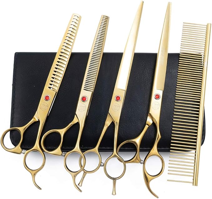 Professional Dog Grooming Scissors Set, 7 Inch/8 Inch Pet Grooming Scissors Chunkers Shears for Dog, Curved Dog Grooming Scissors, Thinning Shears for Dog with Grooming Comb