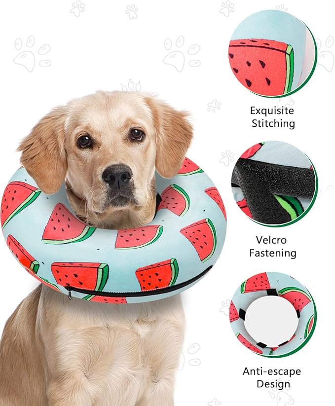 MIDOG Inflatable Dog Cone Alternative for After Surgery - Soft Protective Donut Collar Prevents Licking, Comfortable Recovery E-Collar Alternative for Small Medium Large Dogs (Watermelon,XS)