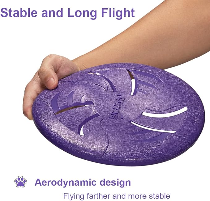 Indestructible Dog Flying Disc, Interactive Dog Flyer Toys, Soft Lightweight Catch and Fetch Toys for Medium Large Dogs, Floats in Water & Safe on Teeth, 9 inch (Large, Purple)
