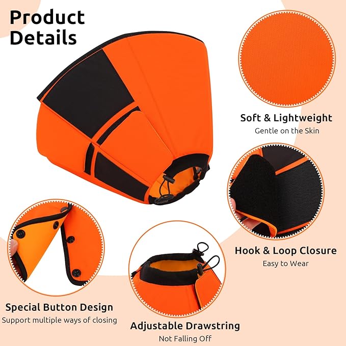 Queenmore Dog Cones for Small Dogs, Soft Cone for Dogs, Dog Cone Collar to Prevent Licking Wounds, Adjustable Comfy Cones for Pets, Adjustable Elizabethan Collar for Cat, Orange S