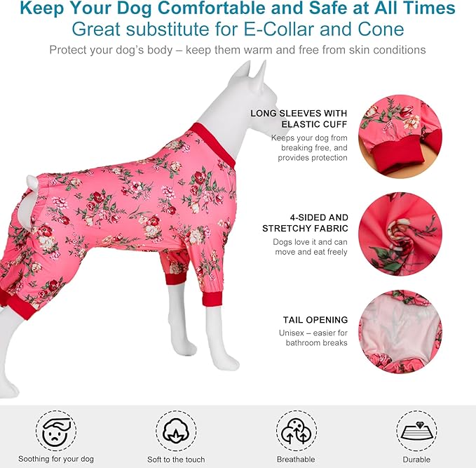 LovinPet Full Body Suit for Large Dog,Lovin Pets Dog Pajamas, Lightweight Stretchy Fabric,Hot Pink Roses and Orchids Print, Pet Uv Protection, Onesies for Dogs, Pajamas for Pitbulls,Large