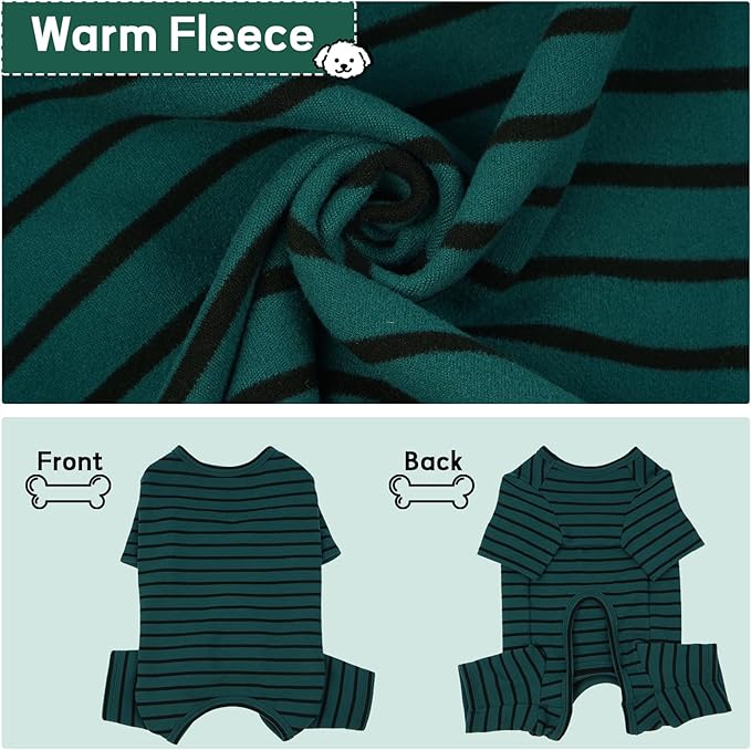 Striped Dog Pajamas - Pijamas for Small to Large Dogs, Fleece Shedding Suit, Stretchy & Machine-Washable Pjs, Belly Cut for Males, Great for Surgery & Cold Weather, Green 4XL
