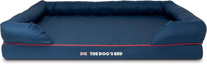 The Dog's Bed Replacement Outer Cover ONLY (Outer Cover ONLY - NO Bed, NO Waterproof Inner) for The Dog's Bed, Washable Oxford Fabric, XXL (Blue with Red Piping UK Embroidery Flag)