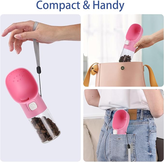 Colorday Handheld Dog Treat Dispenser Built-in Clicker & Treat Pouch, Hand Feeder for Puppy Training Walking Hiking Traveling (6.7 OZ, Pink)