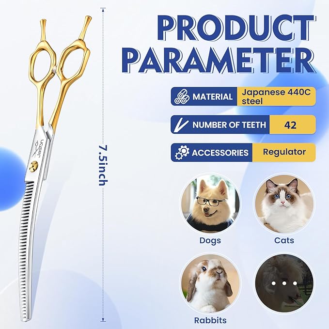 JASON Curved Thinner Dog Scissors - Ergonomic Updated Dog Grooming Scissors Sharp Curved Blender Dog Shears 440C Stainless Steel Grooming Shears Professional Pet Shears for Groomer