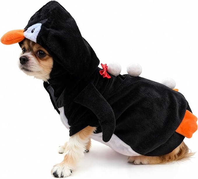 Pet Costume for Small Dogs Cats,Halloween Hoodies Winter Puppy Coat Outfits Funny Pajamas Clothes for Christmas Party,Penguin XL