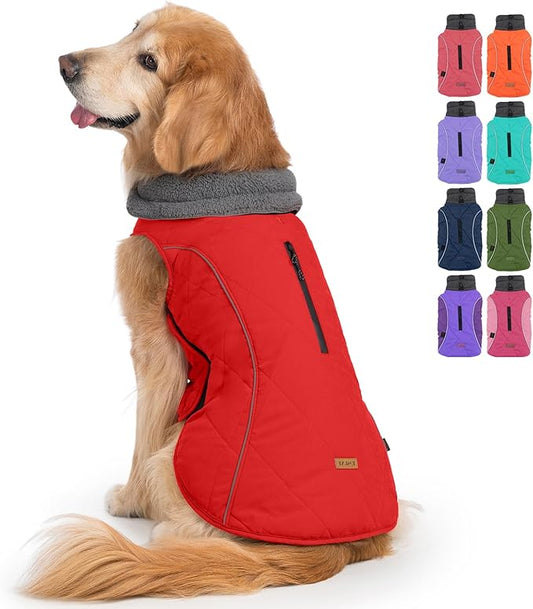 EMUST Pet Vests for Winter, Fleece Lined Dog Coat for Cold Weather Warm Dog Jackets for Small Medium Large Dogs, Pet Apparel for Cold Weather, Red, XXXL