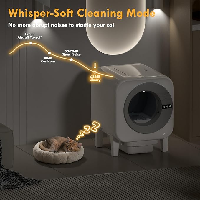 Self Cleaning Litter Box - Large Capacity Automatic Cat Litter Box for Multiple Cats |Smart App Control,Dual Safety Protection Robot,Odor Eliminator, 2 Roll of Garbage Bags,Silver