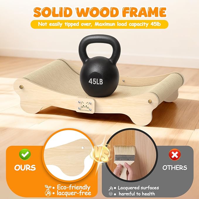 Cat Scratcher Bed Hammock Indoor: 2-in-1 Cat Scraching Board with Natural Sisal Wood, Scratch Pad Cats Lounger for Scratching & Sleeping - Furniture Protector for Bedroom and Living Room (24x16x5.5in)