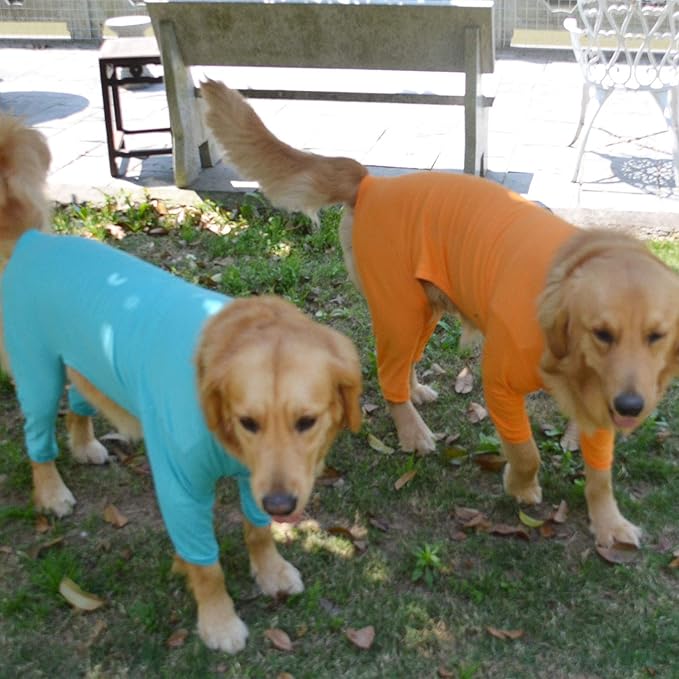 Lovelonglong Four Feet Dog Lightweight Pajamas, Pure Cotton Dog Jumpsuits 4 Legs Dog Onesies T-Shirt Stylish PJS Puppy Costume for Large Medium Small Dogs Orange S