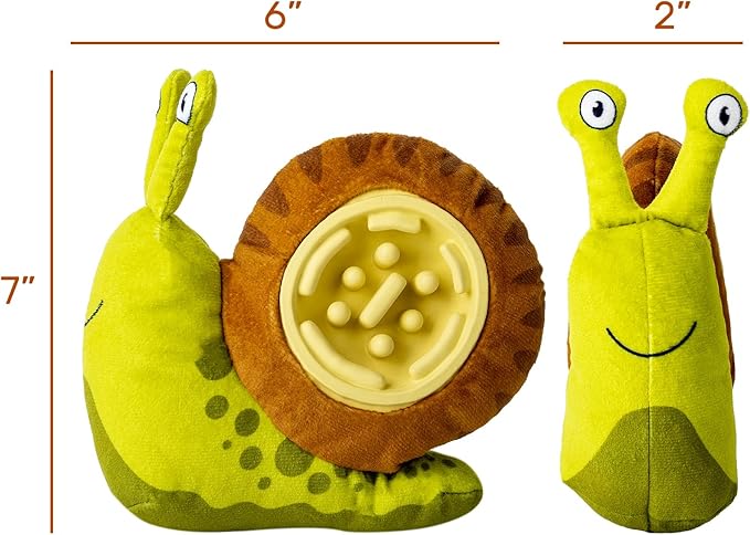 Hollypet Squeaky Plush Stuffed Dog Puzzle Toy with Slow Feeder Bowl, Interactive Chew Toy for Small and Medium Dogs, Snail